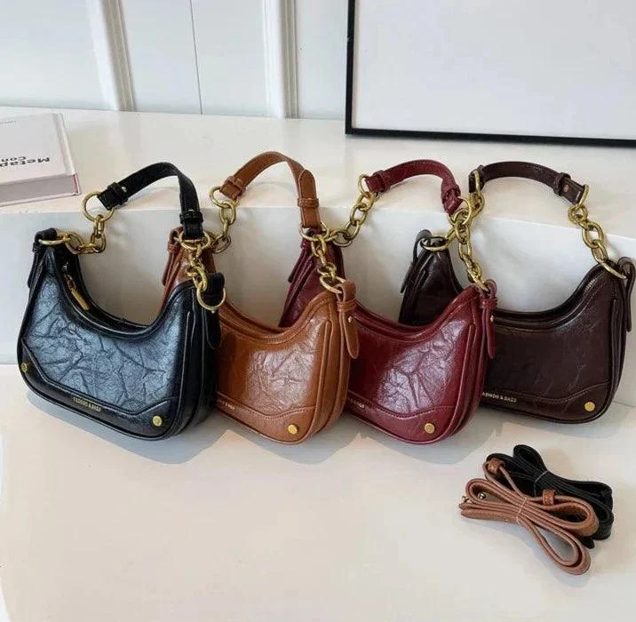 PU Leather Pure Color Chain Crossbody Underarm Bag - Glova