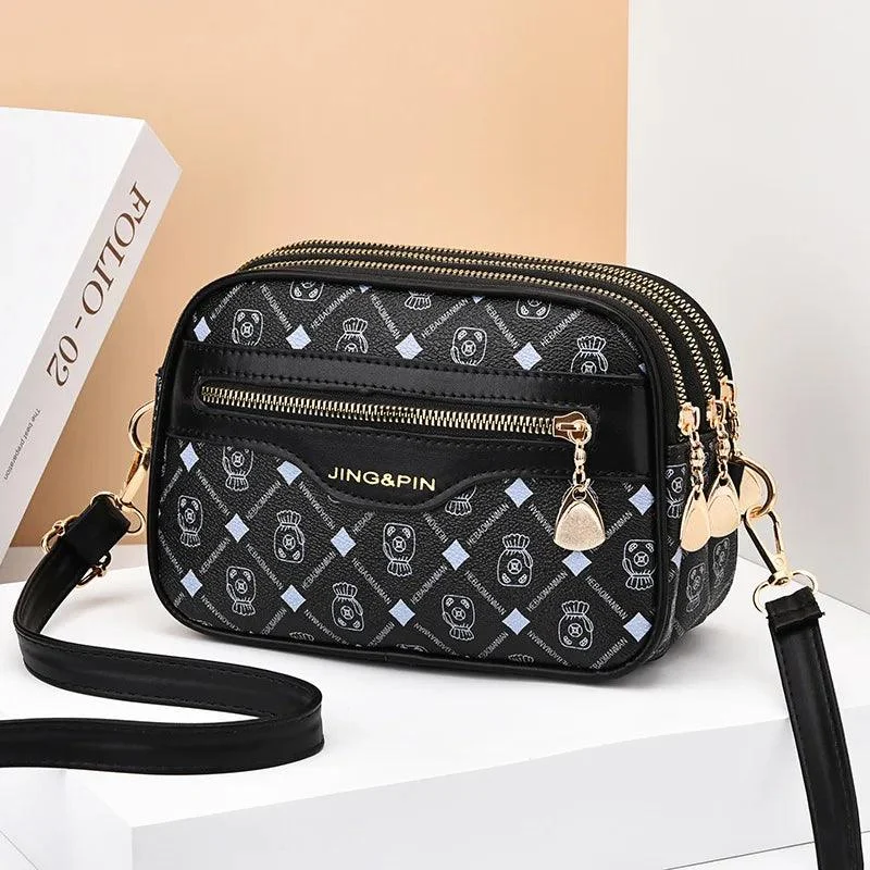 PU Leather Square Cross Body Pockets Zipper Handbag - Glova