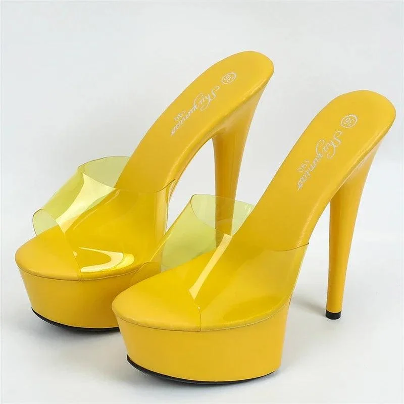 PU Leather Stiletto Heels PVC Transparent Slide Jelly Shoes - Glova