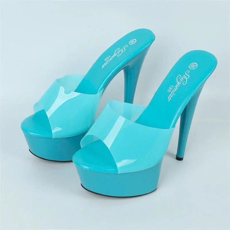 PU Leather Stiletto Heels PVC Transparent Slide Jelly Shoes - Glova