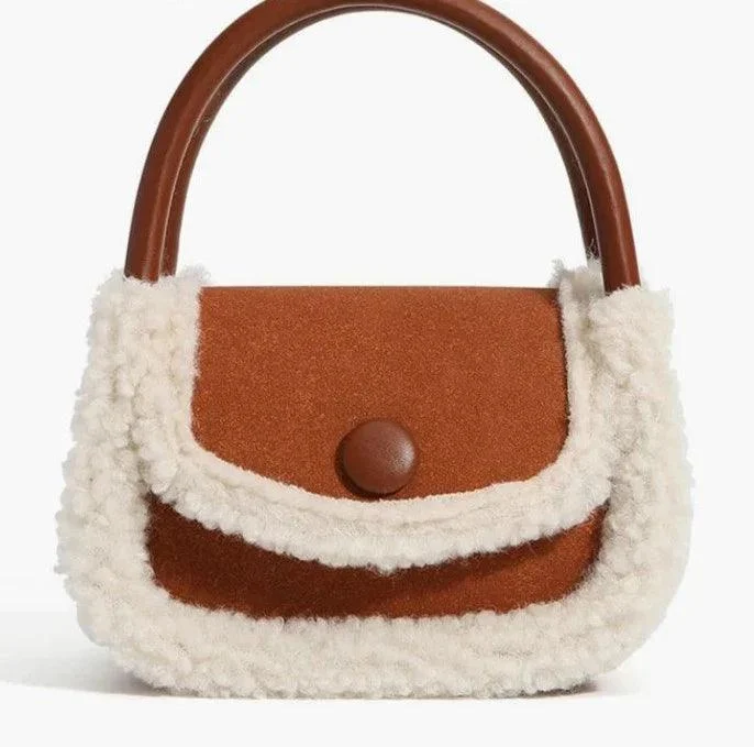 PU Leather Warm Fur Woollen Details Women Handbags - Glova