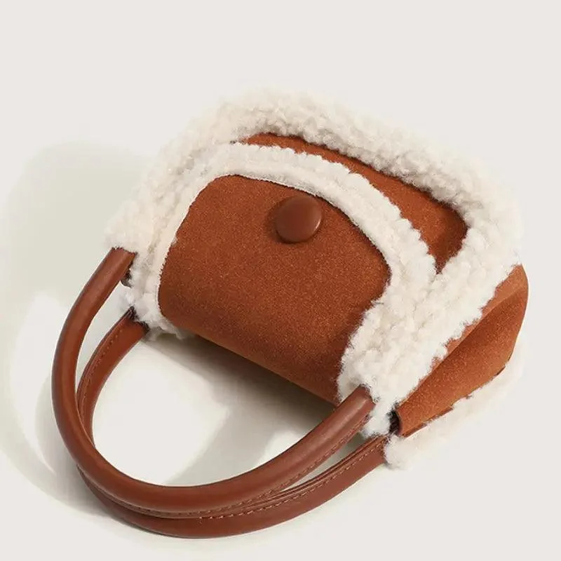 PU Leather Warm Fur Woollen Details Women Handbags - Glova