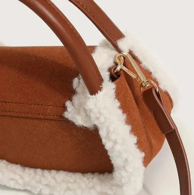 PU Leather Warm Fur Woollen Details Women Handbags - Glova