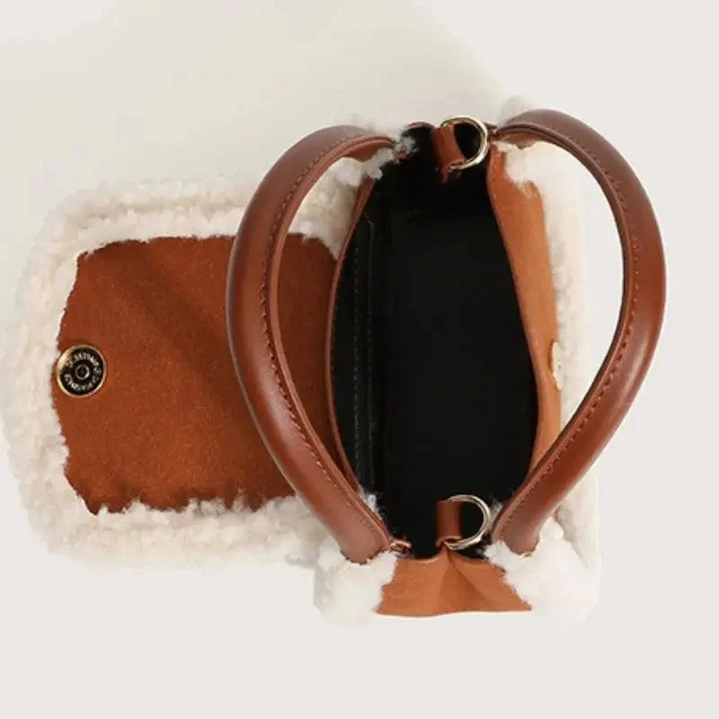 PU Leather Warm Fur Woollen Details Women Handbags - Glova