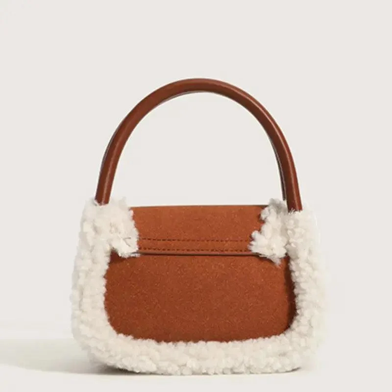 PU Leather Warm Fur Woollen Details Women Handbags - Glova