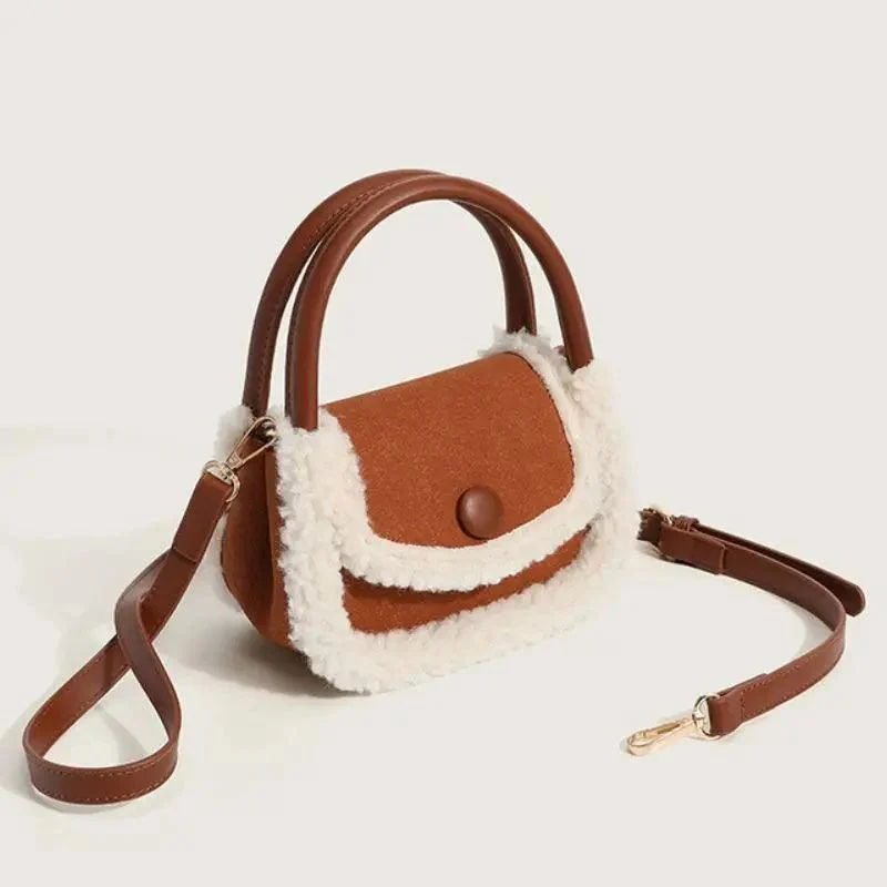 PU Leather Warm Fur Woollen Details Women Handbags - Glova