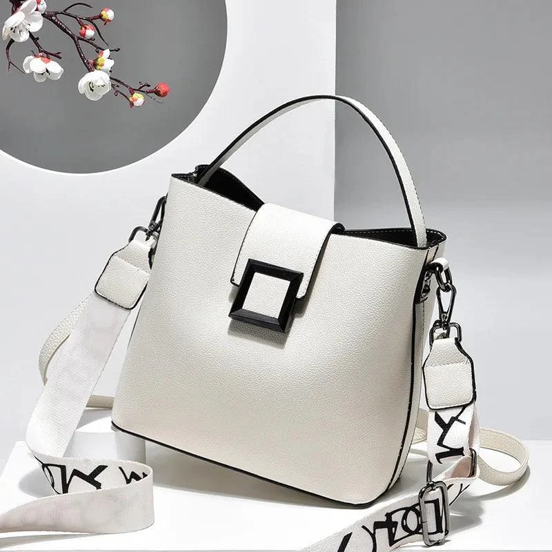 PU Leather Wide Strap Top-Handle Crossbody Shoulder Bag - Glova