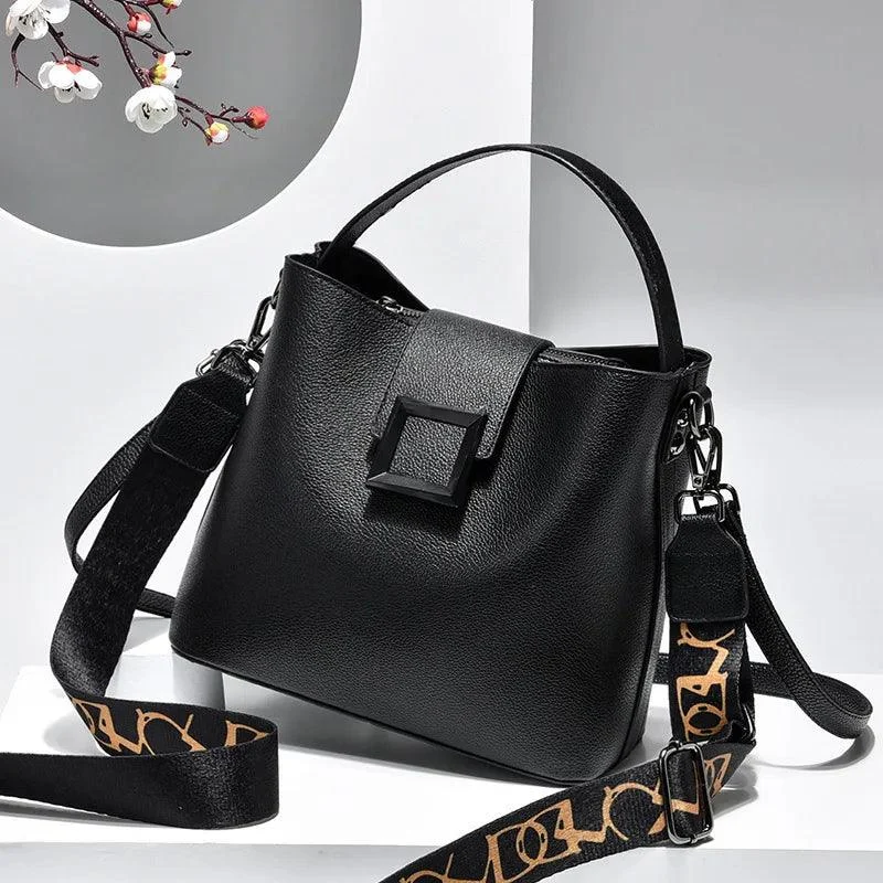 PU Leather Wide Strap Top-Handle Crossbody Shoulder Bag - Glova