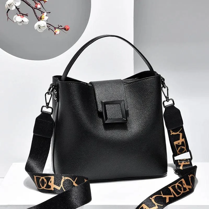 PU Leather Wide Strap Top-Handle Crossbody Shoulder Bag - Glova