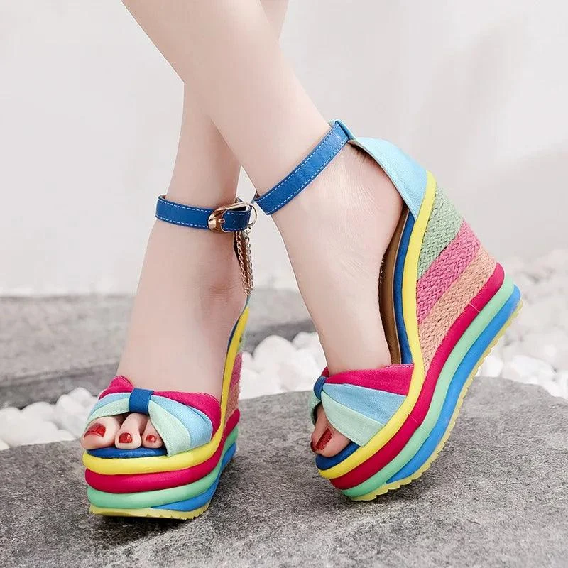 PU Round Toe Wedges Heel Thick Bottom Shoes - Glova