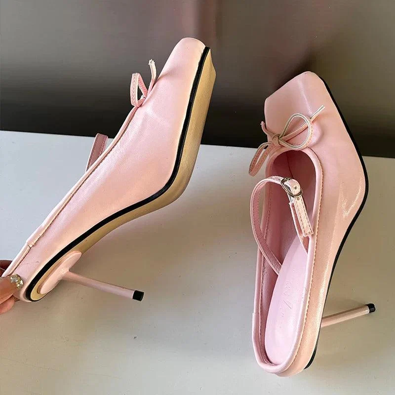 Pumps Butterfly-Knot Thin Heels Slides Shoes - Glova