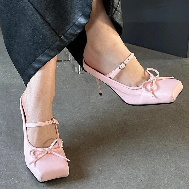 Pumps Butterfly-Knot Thin Heels Slides Shoes - Glova