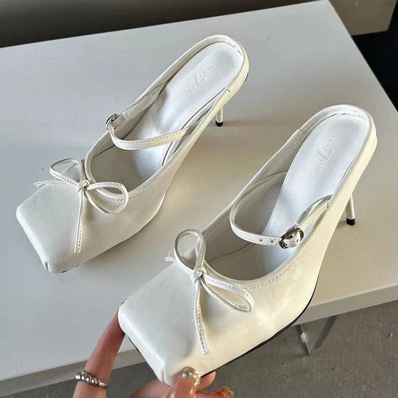 Pumps Butterfly-Knot Thin Heels Slides Shoes - Glova