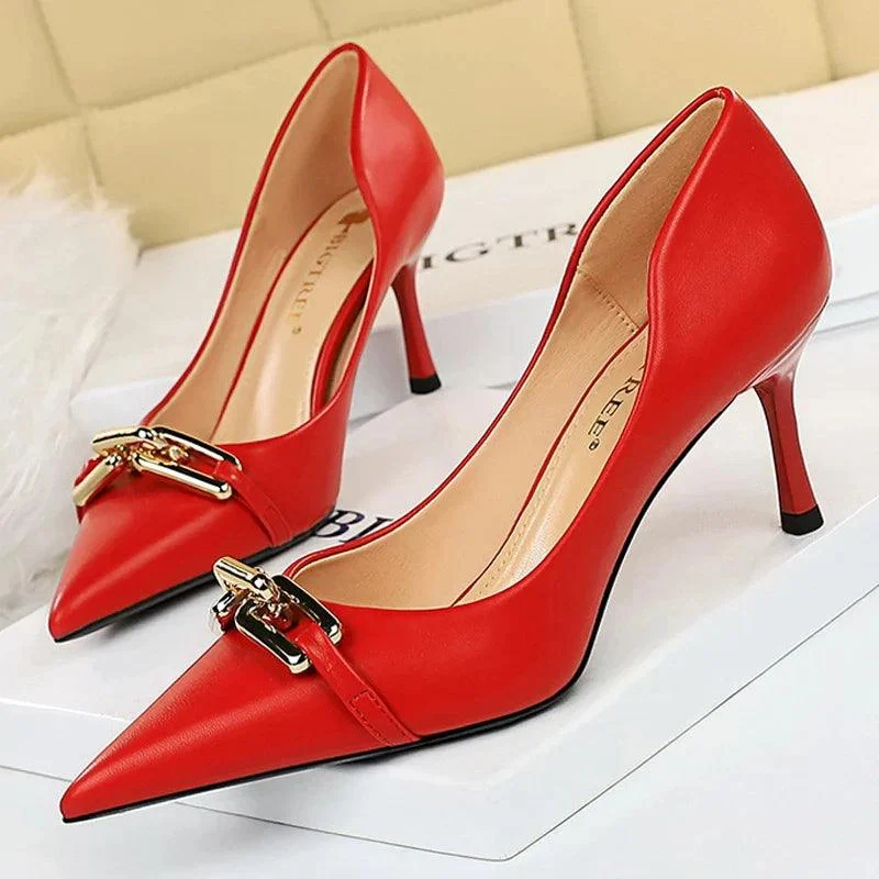 Pumps Metal Button Kitten Heels Women Shoes - Glova