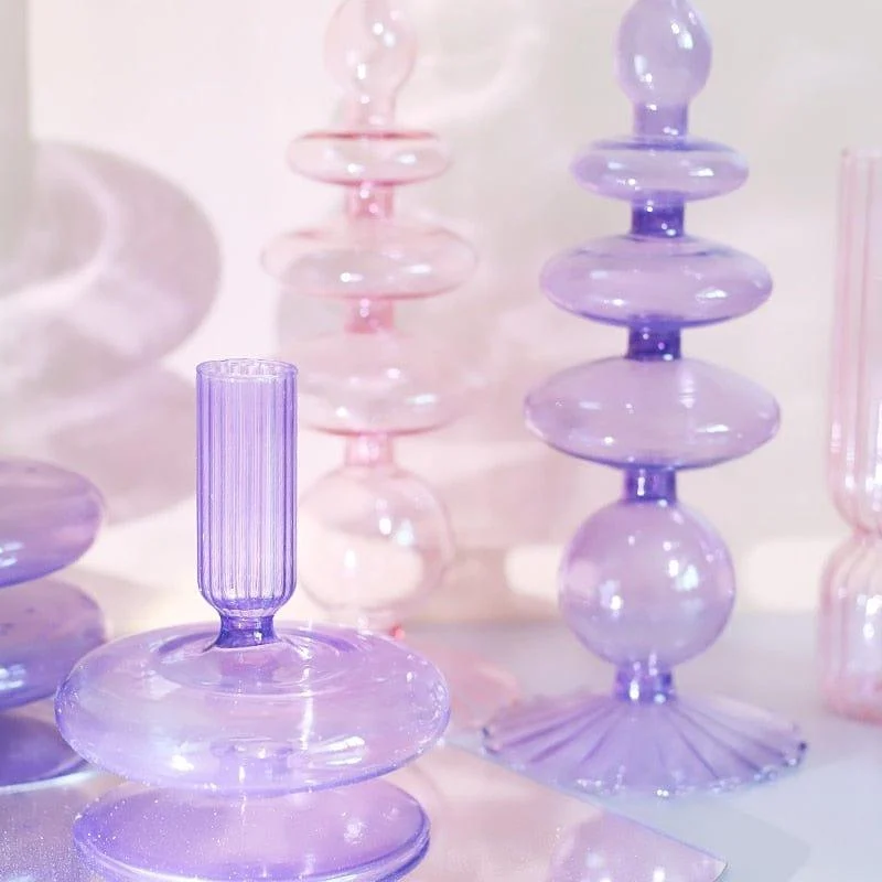 Purple and Pink Glass Candle Holders - Glova