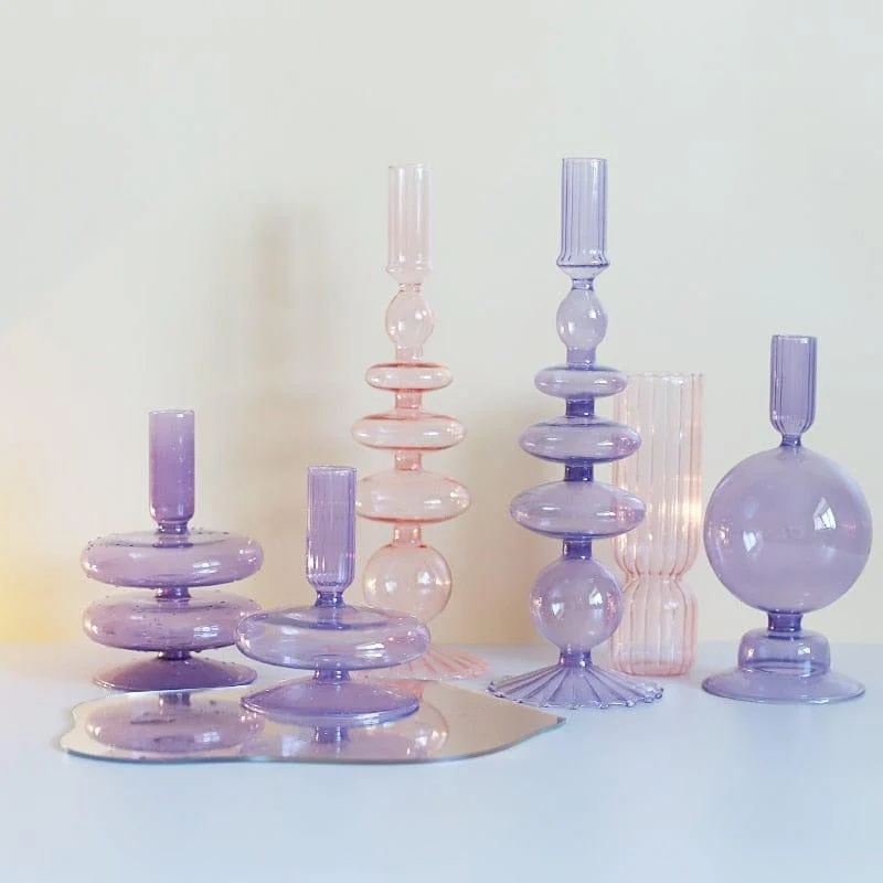 Purple and Pink Glass Candle Holders - Glova