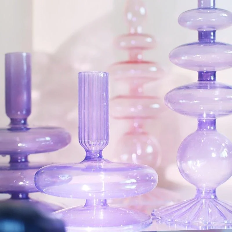 Purple and Pink Glass Candle Holders - Glova