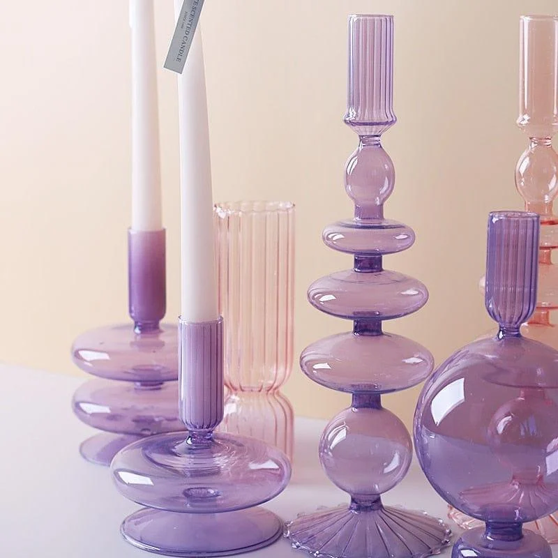 Purple and Pink Glass Candle Holders - Glova