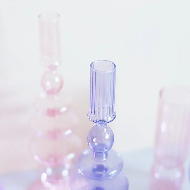 Purple and Pink Glass Candle Holders - Glova