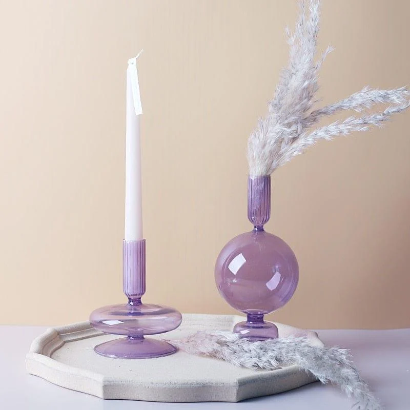 Purple and Pink Glass Candle Holders - Glova