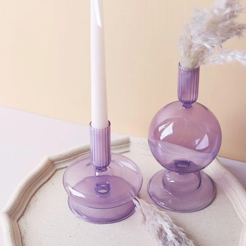 Purple and Pink Glass Candle Holders - Glova