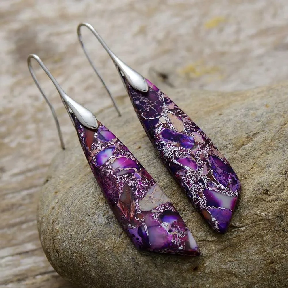 Purple Jasper Dangle Earrings - Glova