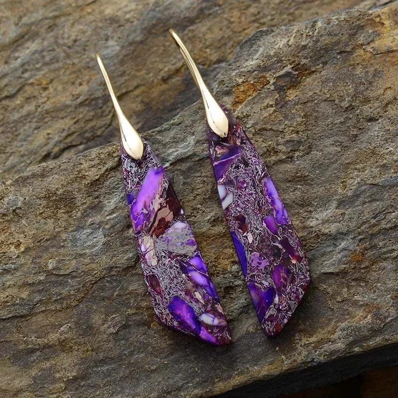 Purple Jasper Dangle Earrings - Glova