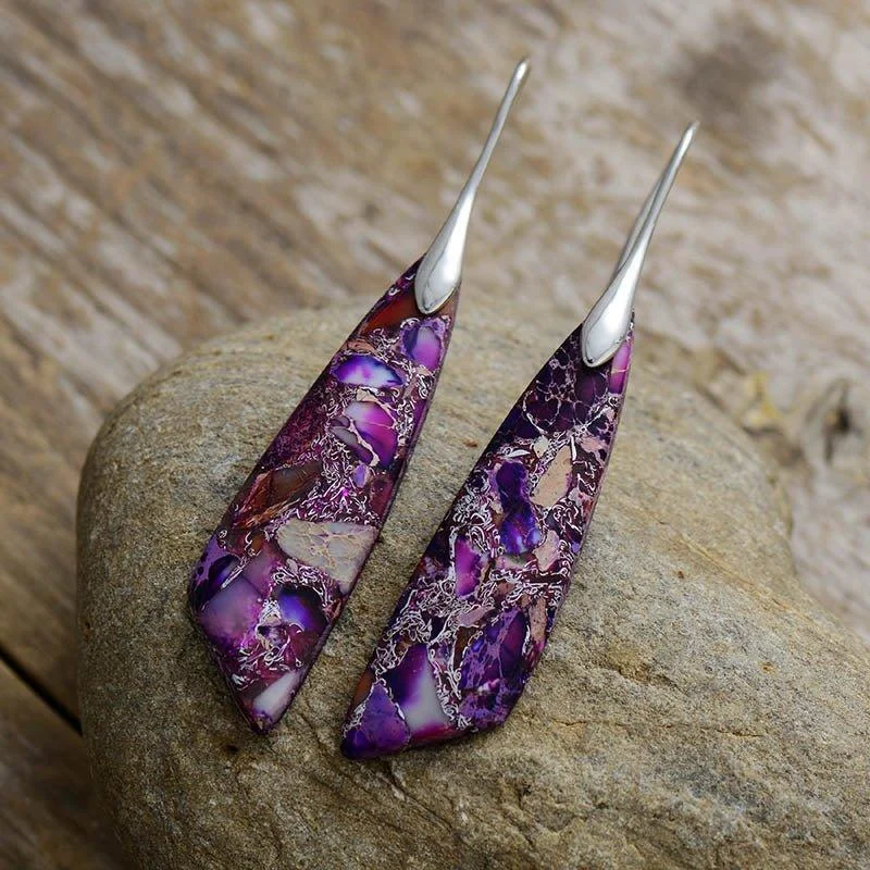 Purple Jasper Dangle Earrings - Glova