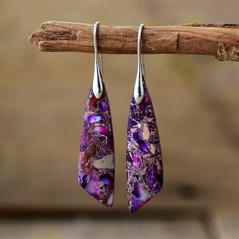 Purple Jasper Dangle Earrings - Glova