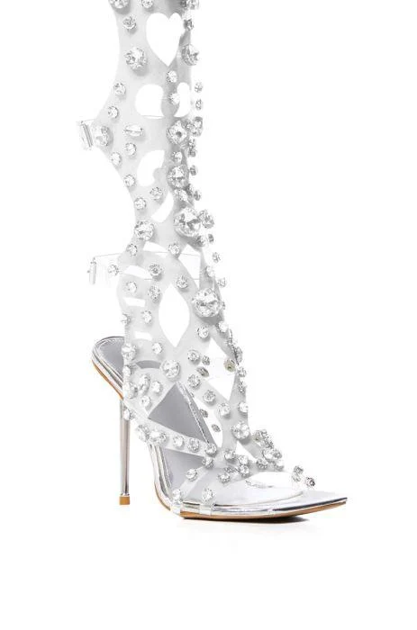 PVC Transparent Stiletto Heels Crystal T-strap Women's Shoes - Glova