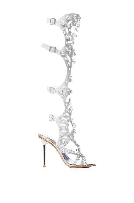 PVC Transparent Stiletto Heels Crystal T-strap Women's Shoes - Glova