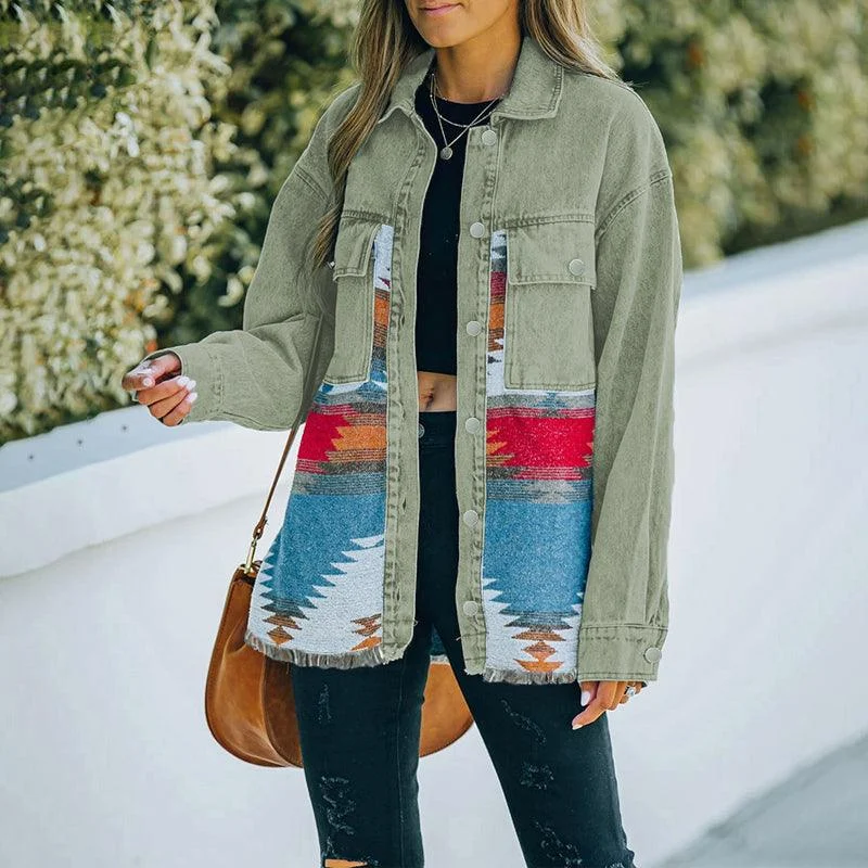 Quinn Aztec Patchwork Denim Jacket - Glova