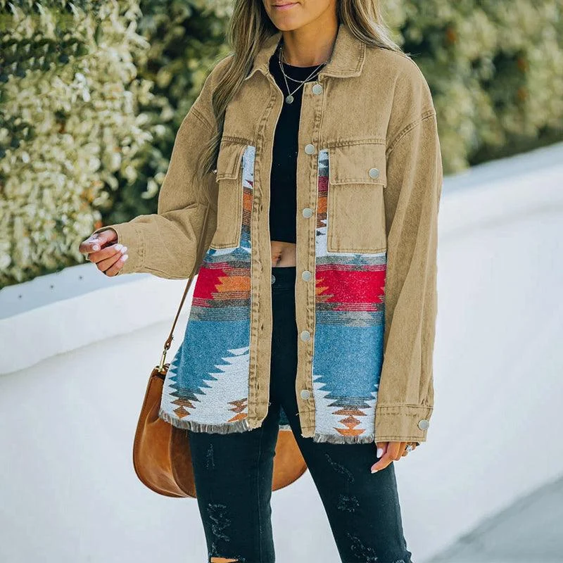 Quinn Aztec Patchwork Denim Jacket - Glova