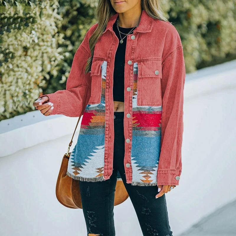 Quinn Aztec Patchwork Denim Jacket - Glova