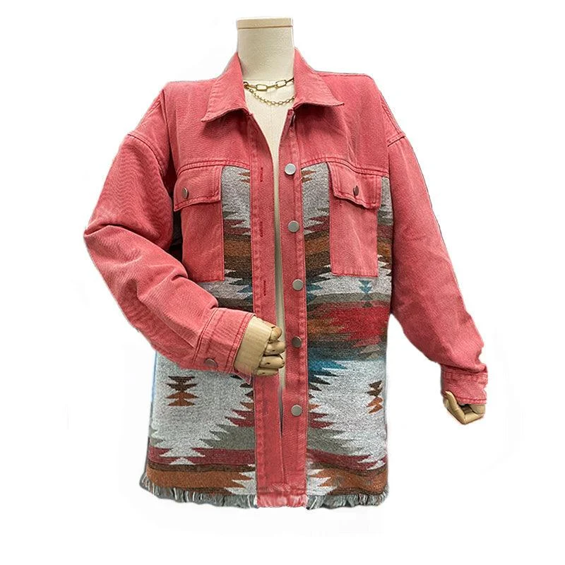 Quinn Aztec Patchwork Denim Jacket - Glova