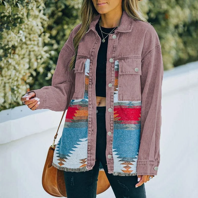 Quinn Aztec Patchwork Denim Jacket - Glova