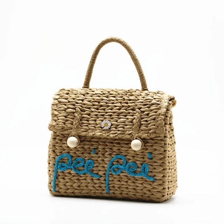 Rae Embroidery Straw Satchel Tote Bag - Glova