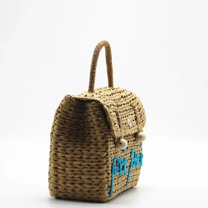 Rae Embroidery Straw Satchel Tote Bag - Glova