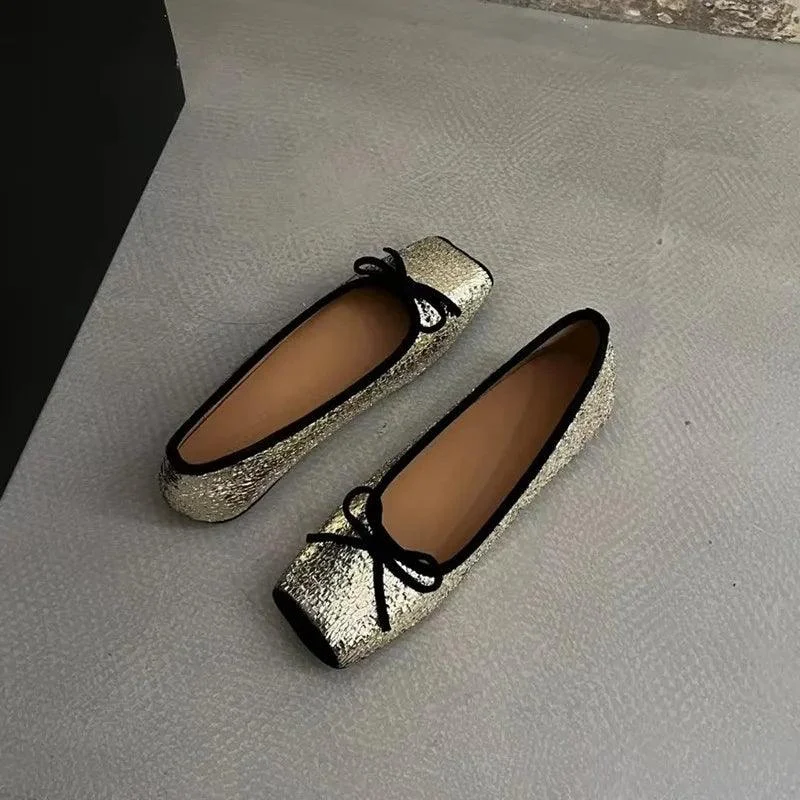 Rafaella Crinkle Metal Effect Ballet Flats - Glova