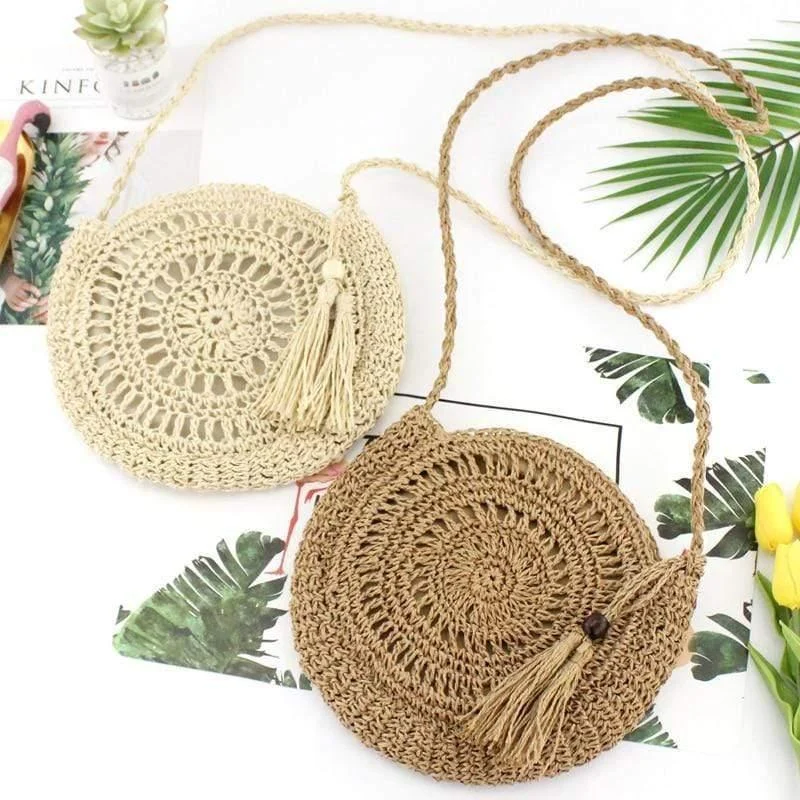 Raffia Crossbody Circle Bag - Glova