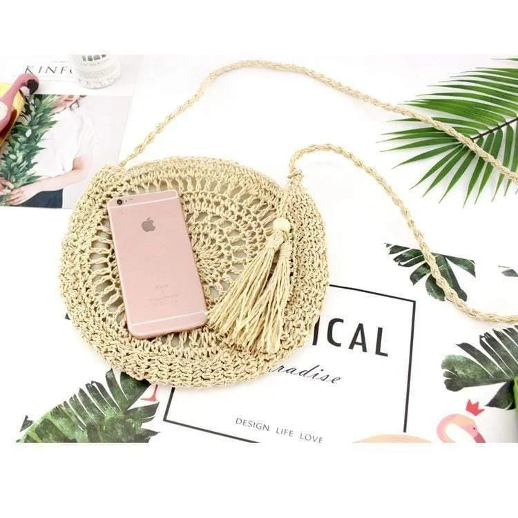 Raffia Crossbody Circle Bag - Glova