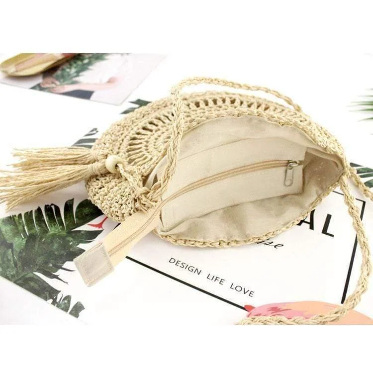 Raffia Crossbody Circle Bag - Glova