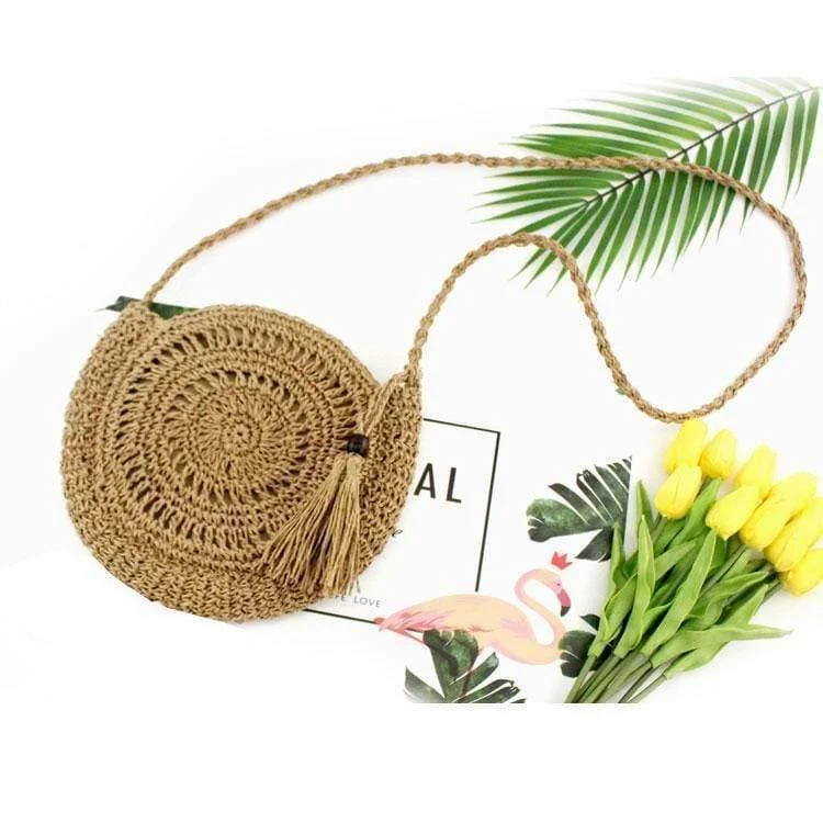 Raffia Crossbody Circle Bag - Glova