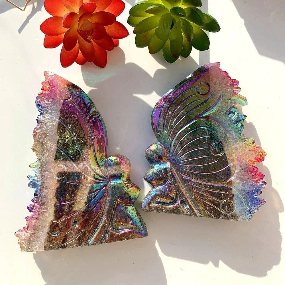 Rainbow Aura Quartz Butterfly Carving - Glova