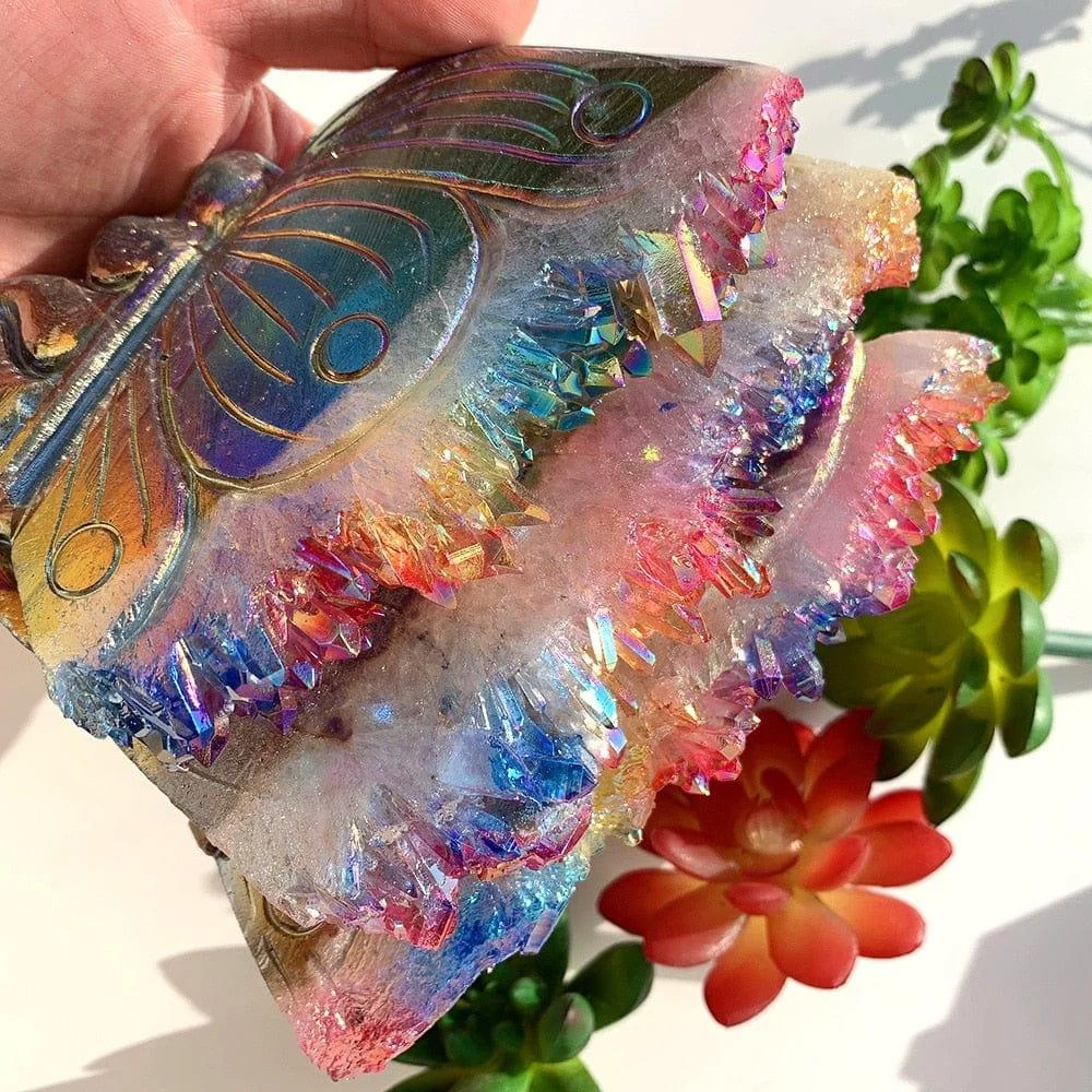 Rainbow Aura Quartz Butterfly Carving - Glova