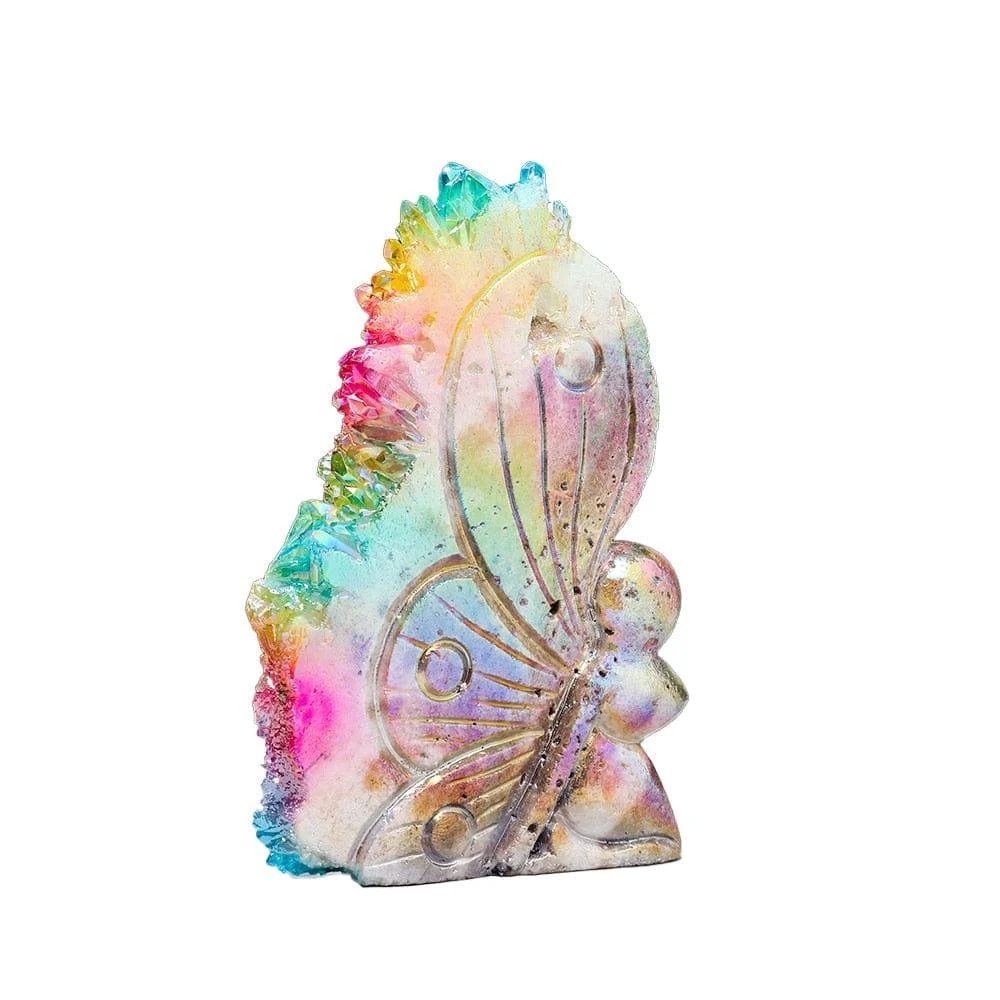 Rainbow Aura Quartz Butterfly Carving - Glova