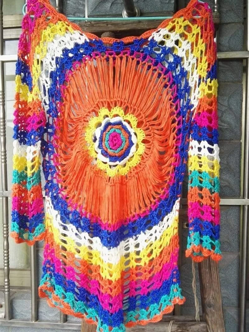 Rainbow Crochet Beach Cover Up Dress - Glova