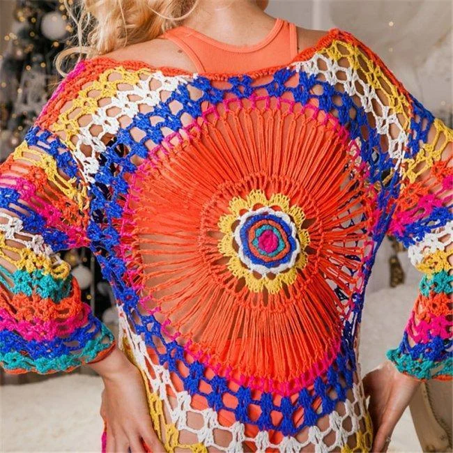 Rainbow Crochet Beach Cover Up Dress - Glova