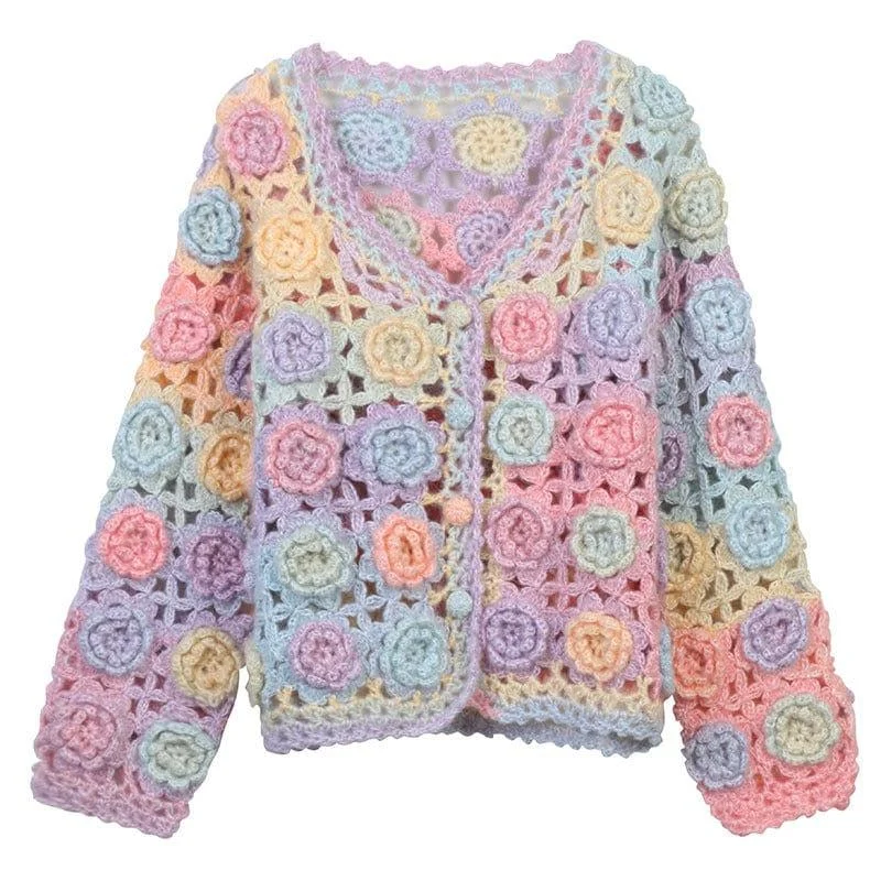 Rainbow Gradient Knitted Cardigan - Glova