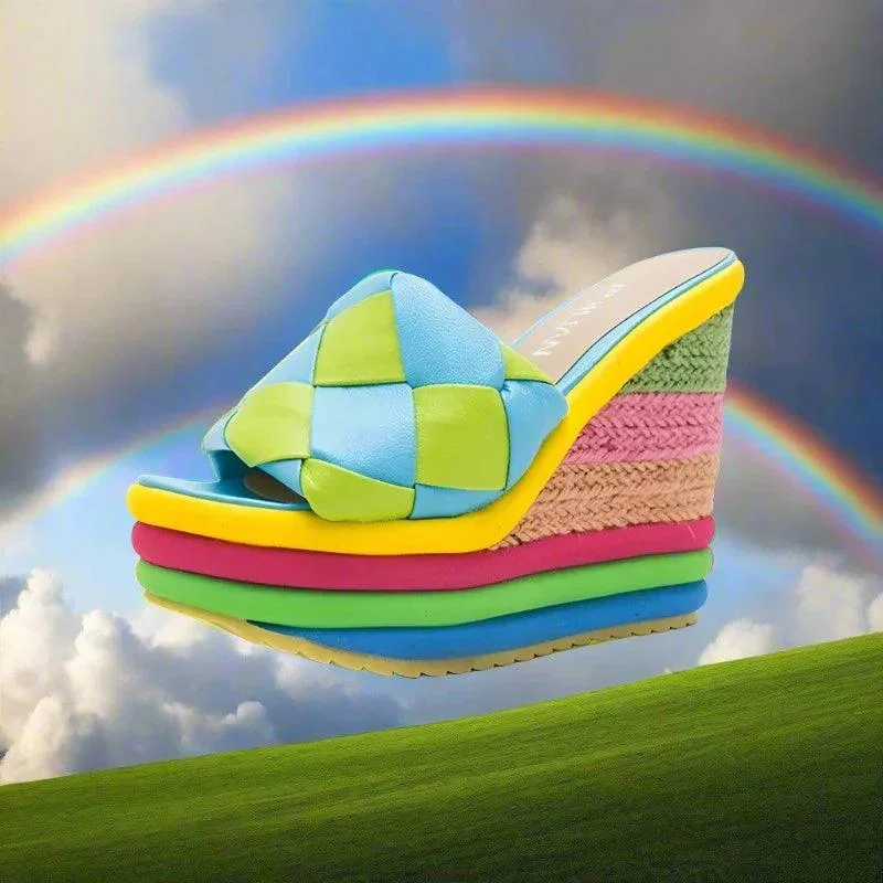 Rainbow Peep Toe Platform Wedges High Heel Shoes - Glova